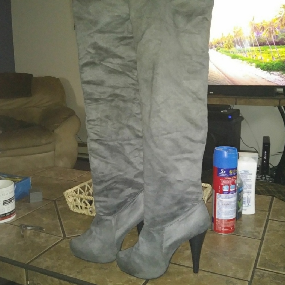 Thigh high suede boots dark grey  with 3.5' heel